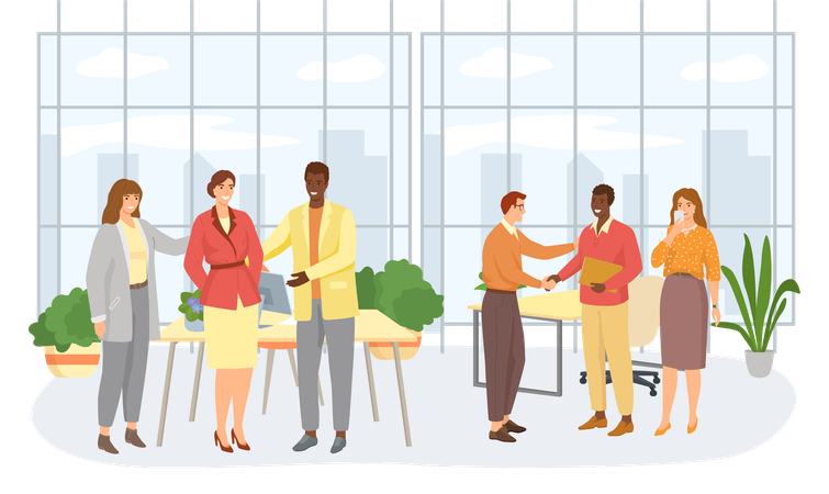Businesswoman receives congratulations from their colleagues in office  Illustration