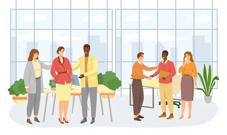 Businesswoman receives congratulations from their colleagues in office  Illustration