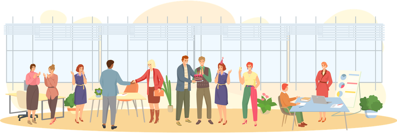 Businesswoman receives congratulations from their colleagues in office  Illustration