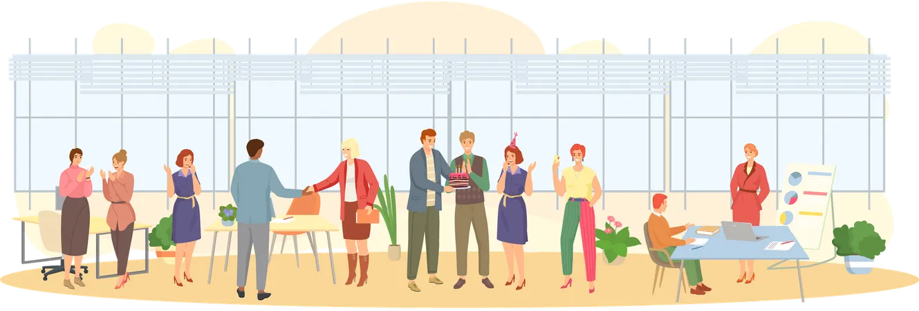 Businesswoman receives congratulations from their colleagues in office  Illustration