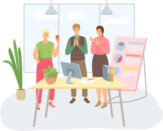 Businesswoman receives congratulations from their colleagues in office  Illustration