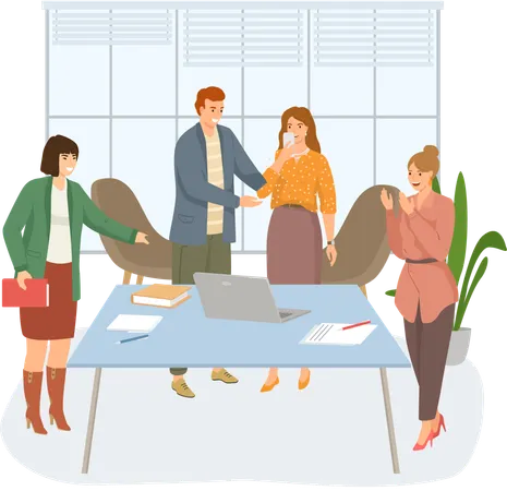 Businesswoman receives congratulations from their colleagues in office  Illustration
