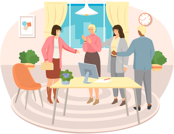 Businesswoman receives congratulations from their colleagues in office  Illustration