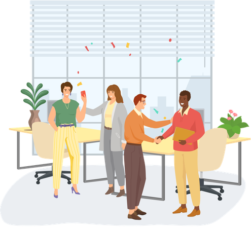 Businesswoman receives congratulations from their colleagues in office  Illustration