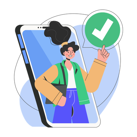 Businesswoman receives mobile notification alert  Illustration