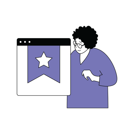 Businesswoman receives star badge online  Illustration