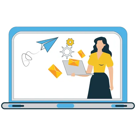 Businesswoman Receiving Multiple Notification Letters and Alerts  Illustration