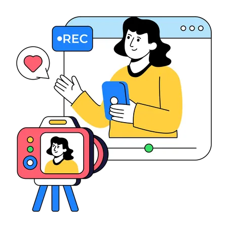 Businesswoman Recording online Video  Illustration