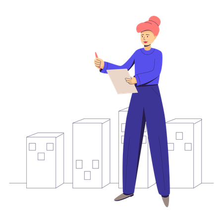 Businesswoman records statistics and analysis  Illustration