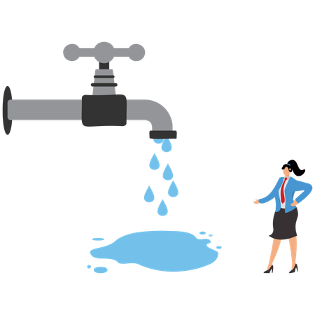 Businesswoman repairs water pipe leakage  Illustration