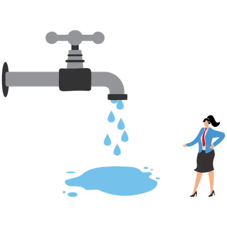 Businesswoman repairs water pipe leakage  Illustration