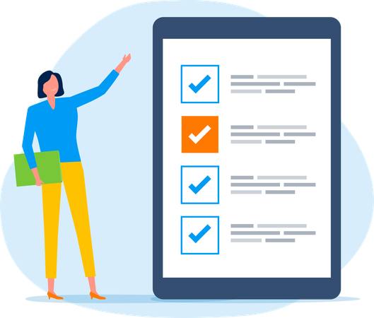 Businesswoman review work to do list  Illustration