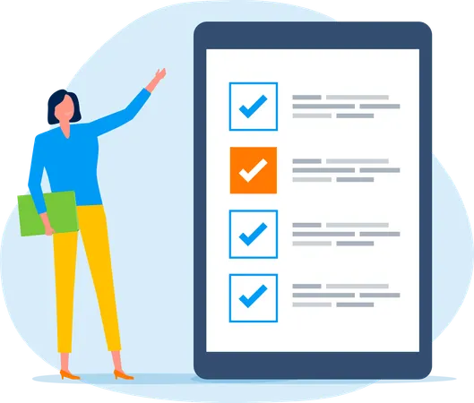 Businesswoman review work to do list  Illustration
