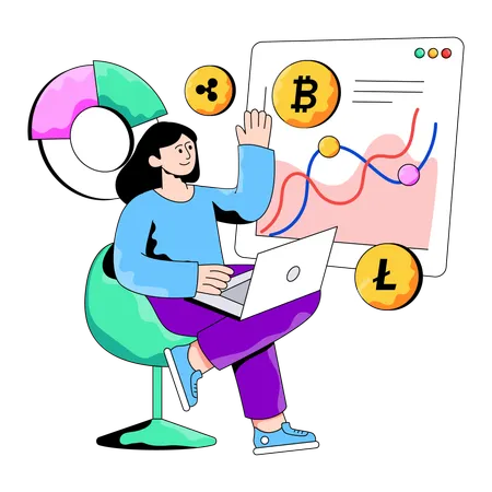 Businesswoman reviewing Bitcoin Analytics  Illustration