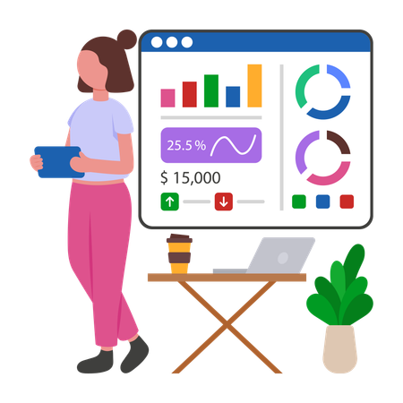 Businesswoman reviewing business Stats  Illustration