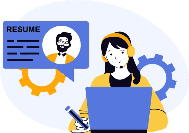 Businesswoman reviewing employee biodata  Illustration