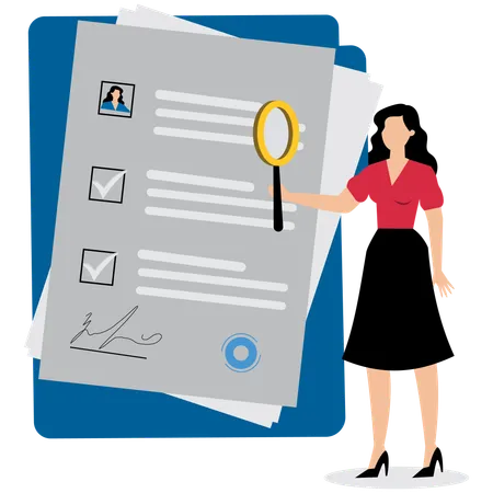 Businesswoman reviewing employee resumes  Illustration