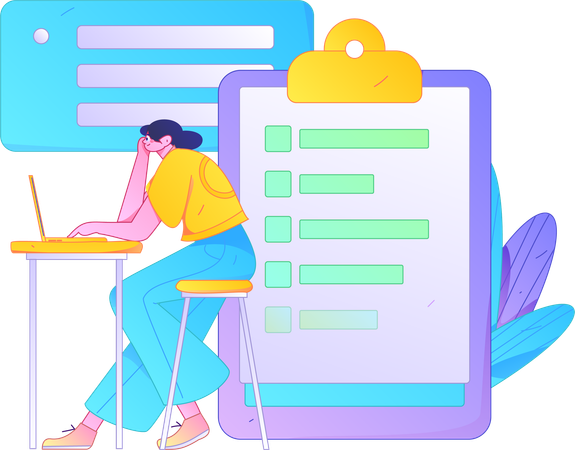 Businesswoman reviewing employees task report  Illustration