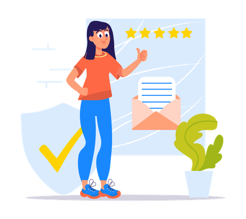 Businesswoman reviewing promotional mails  Illustration