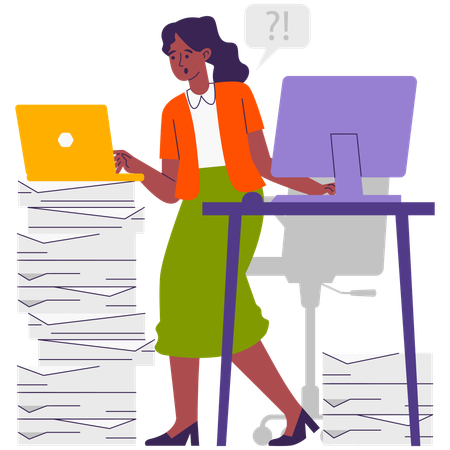 Businesswoman reviewing Task in Progress  Illustration