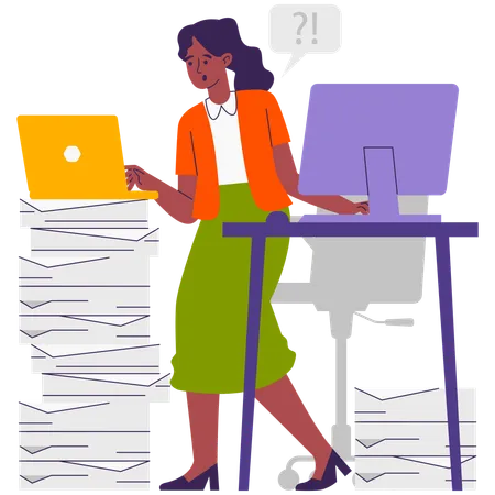 Businesswoman reviewing Task in Progress  Illustration