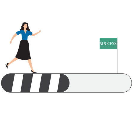 Businesswoman run on progress bar to achieve success  Illustration