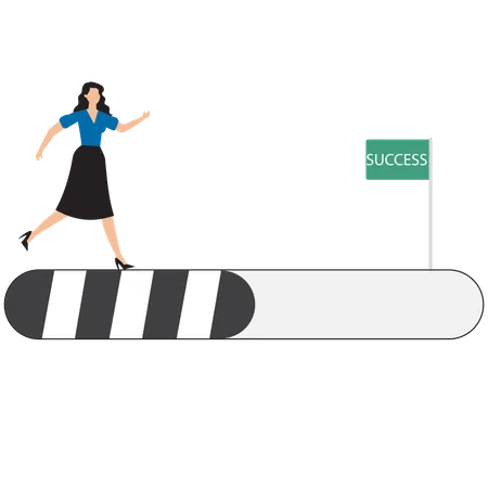 Businesswoman run on progress bar to achieve success  Illustration