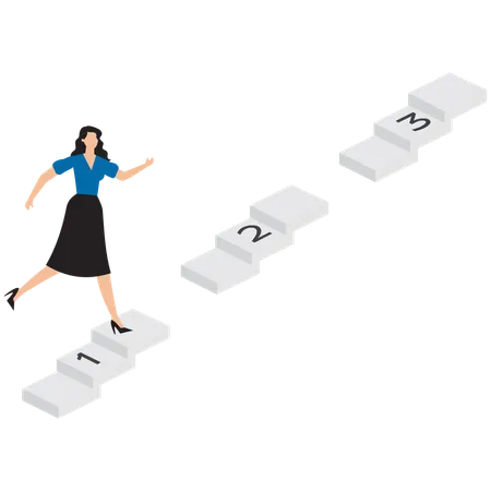 Businesswoman run up staircase three steps  Illustration