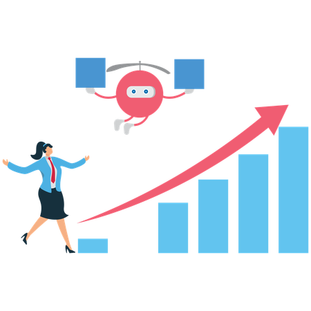 Businesswoman running for ai growth of business  Illustration