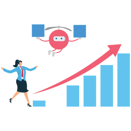 Businesswoman running for ai growth of business  Illustration