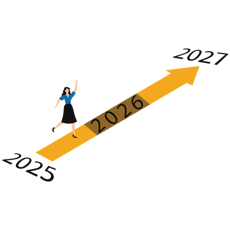 Businesswoman Running on 2025 2026 2027 years go to goal or way far  Illustration