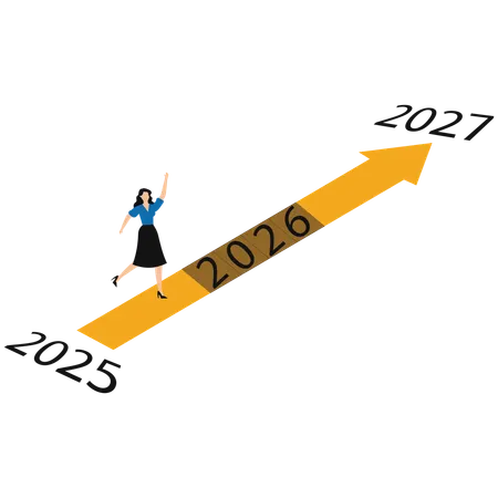 Businesswoman Running on 2025 2026 2027 years go to goal or way far  Illustration