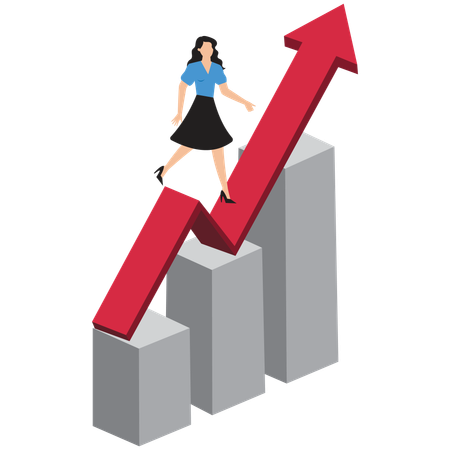 Businesswoman running on arrow graph  Illustration