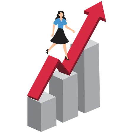 Businesswoman running on arrow graph  Illustration