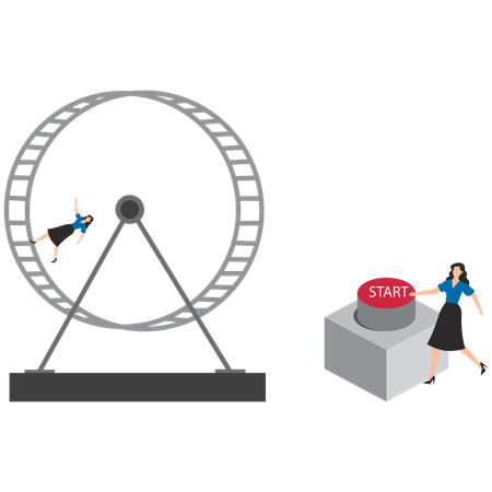 Businesswoman running on exercise wheel  Illustration