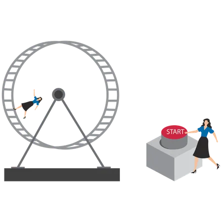 Businesswoman running on exercise wheel  Illustration