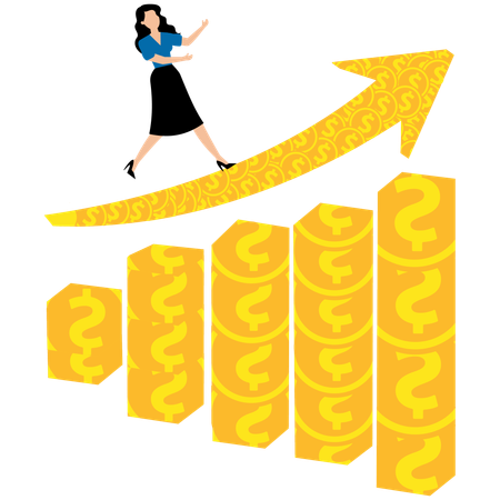 Businesswoman running on financial graph  Illustration