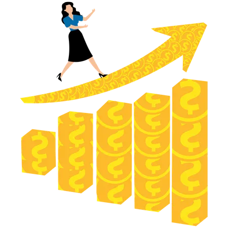 Businesswoman running on financial graph  Illustration