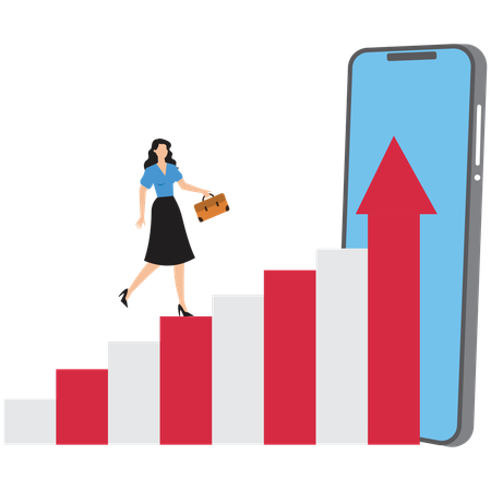 Businesswoman running on graph. chart  Illustration