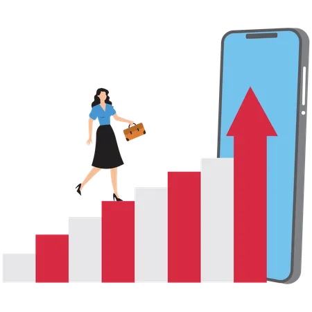 Businesswoman running on graph. chart  Illustration