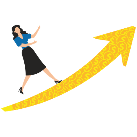 Businesswoman running on growth arrow  Illustration