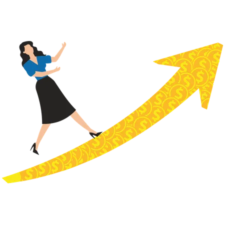 Businesswoman running on growth arrow  Illustration