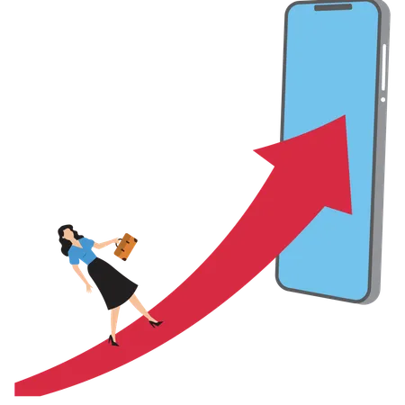 Businesswoman running on red arrow  Illustration