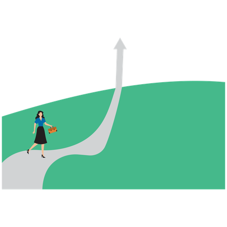 Businesswoman running on upward arrow  Illustration