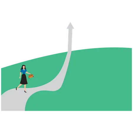 Businesswoman running on upward arrow  Illustration