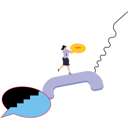 Businesswoman Running Running to Phone by Speech Bubble  Illustration