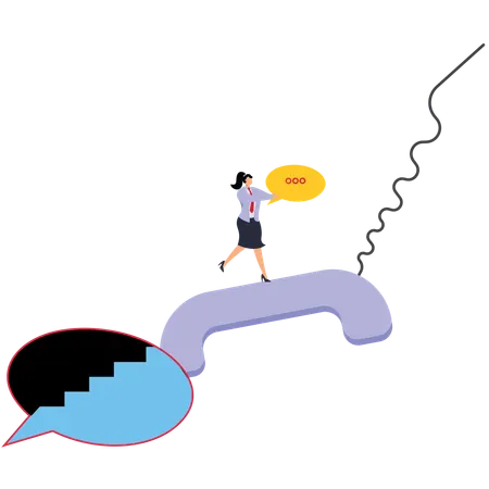 Businesswoman Running Running to Phone by Speech Bubble  Illustration