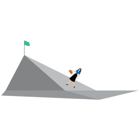 Businesswoman running to the flag on top of the mountain  Illustration