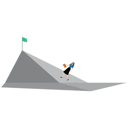 Businesswoman running to the flag on top of the mountain  Illustration