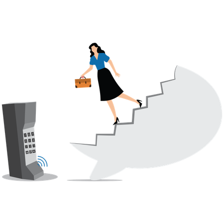 通信詐欺を避けるために電話に駆け寄るビジネスウーマン  イラスト